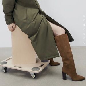 Zara Chestnut Suede Knee-High Heeled Boots